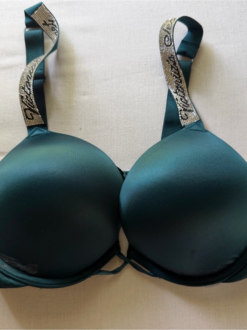 Victoria's Secret Bombshell Satin Push-Up Bra with Jeweled Straps Size 34C